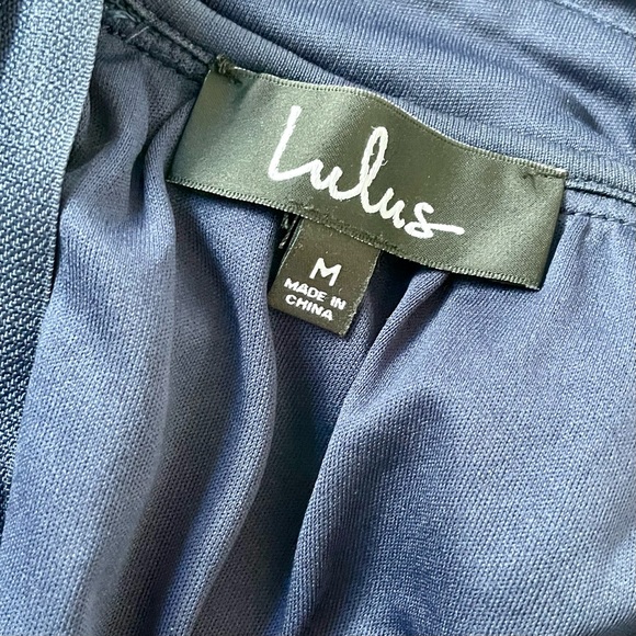 NWT LULUS Tawny Navy Blue and Gold Metallic Lace Skater Dress - Picture 10 of 11